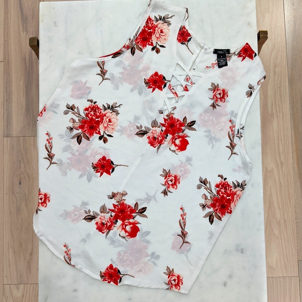 Floral Top with Crisscrossing Detail